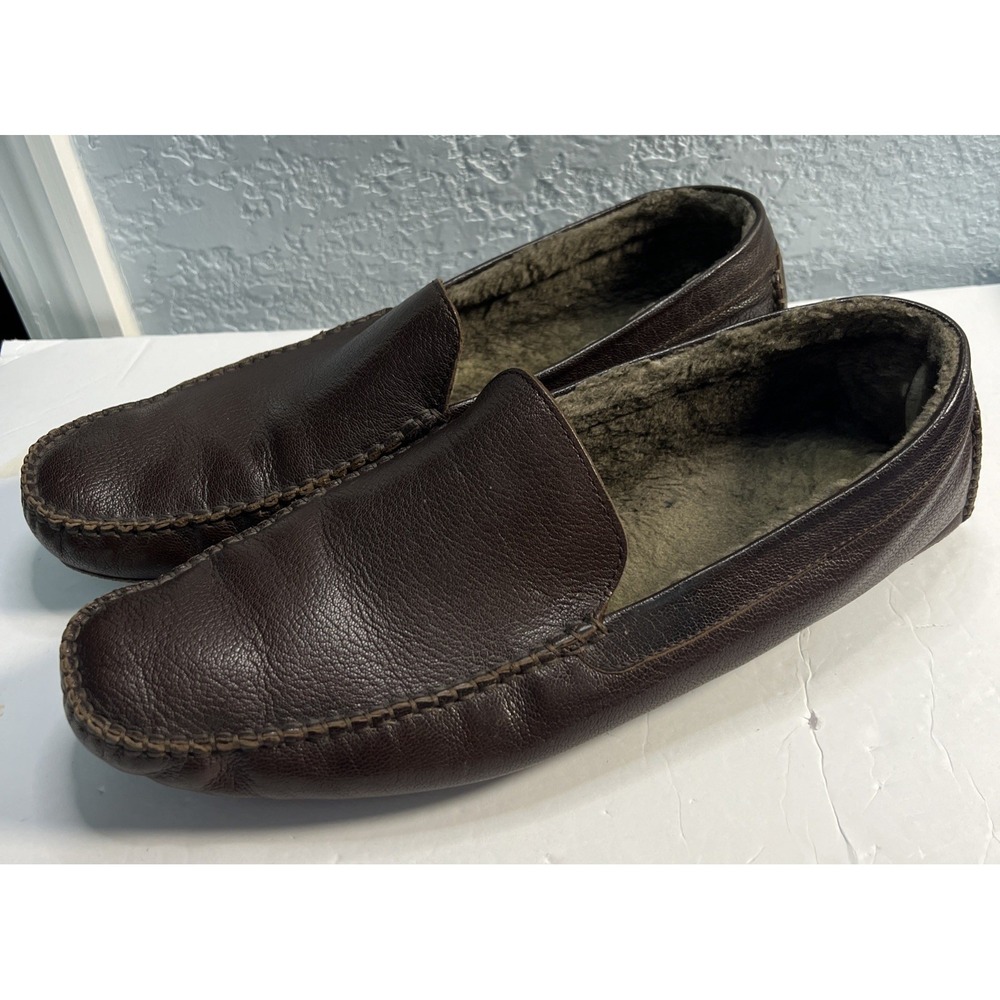 COLE HAAN Men's Driving Loafer Slip On Moccasins-13M Brown Leather Fur Lined